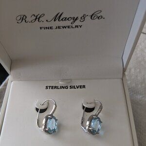 Authentic sterling silver genuine blue topas with diamond earrings